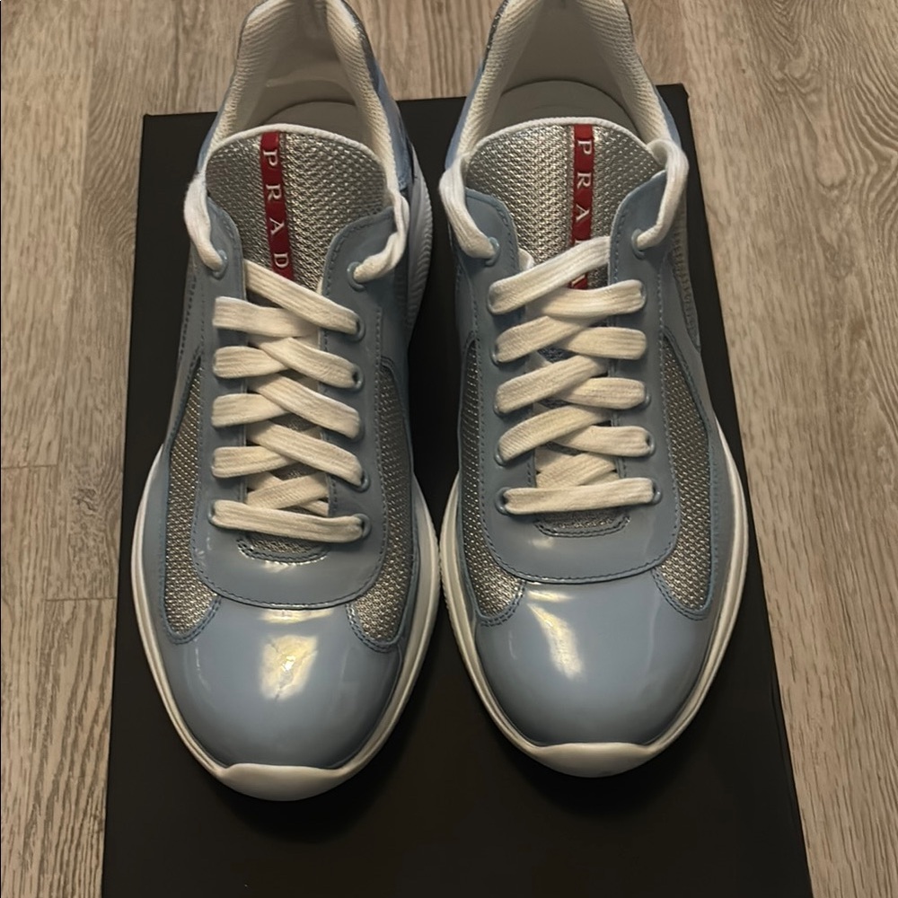 Prada Blue and White Sneakers Sleek Design